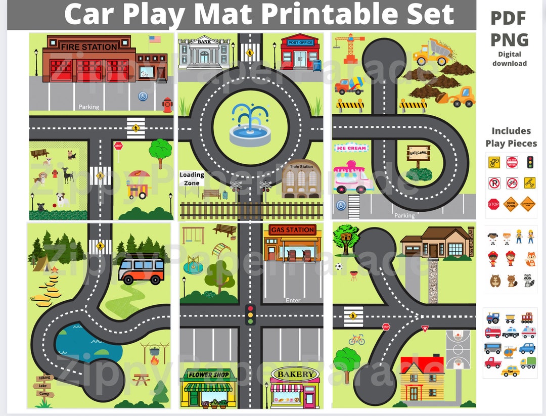 Car Play Mat Printable Set // Cars // Downloads // Roads // Etsy