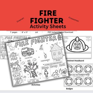Fire Fighter Activity Coloring Pages  DIGITAL DOWNLOAD // Printable Activity //  Fireman  // Firewoman // Community Helpers