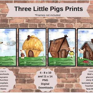 Drei kleine Schweinchen Poster // Wandbild // Kinderzimmer // Vorschule // Babyzimmer