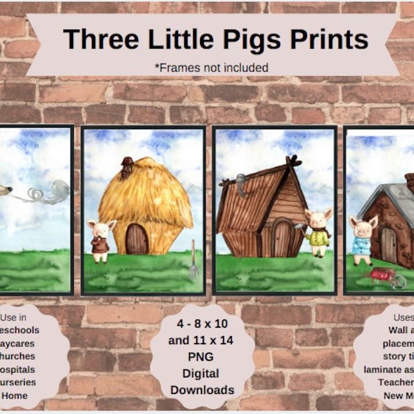Impressions numériques Trois petits cochons // Art mural // Chambre d'enfant // École maternelle // Chambre de bébé