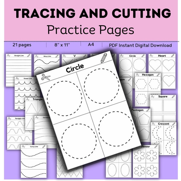 Tracing and Cutting Activity DIGITAL DOWNLOAD // Printable Activity // Tracing // Fine Motor Skills // Preschool // Toddler //