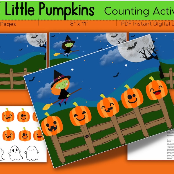 5 Little Pumpkins  DIGITAL DOWNLOAD  // Halloween Printable // Holiday Song // Five Pumpkins Printable // Preschool Song // Busy Book Page