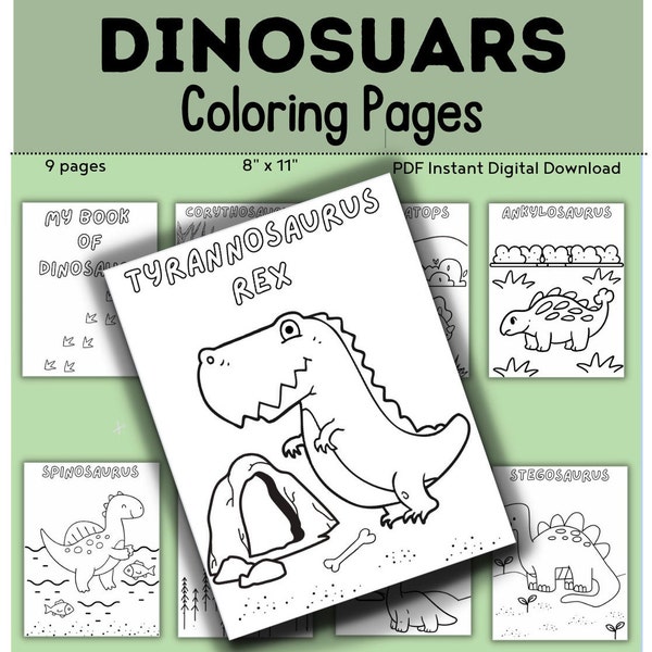 Dinosaurs Coloring Pages DIGITAL DOWNLOAD // Printable Activity // Small Motor Skill // Preschool // Dinosaurs