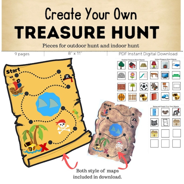 Treasure Map Pirate Map DIGITAL DOWNLOAD  //   Printable Acitivity // Summer Game For Children //  Pirates //  Treasure Map