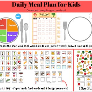 Plan de alimentación diario para niños DESCARGA DIGITAL // Tabla diaria de alimentos // Mi tabla de platos // Menú // Planificador de comidas