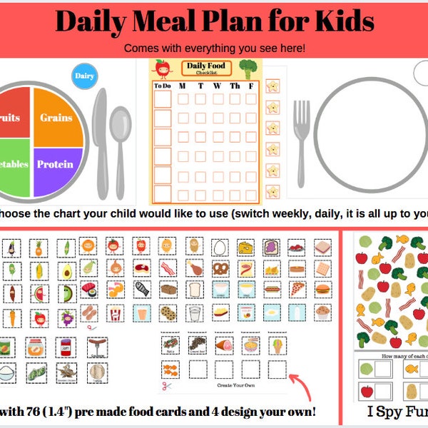 Daily Meal Plan for Kids DIGITAL DOWNLOAD // Daily Food Chart // My Plate Chart // Menu // Meal Planner