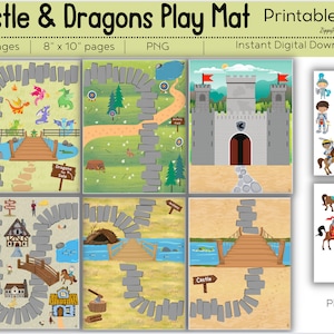 Burg und Drachen Spielmatte Set // Schloss // Downloads // Drachen // Ritter zum Ausdrucken // Reisematte zum Ausdrucken