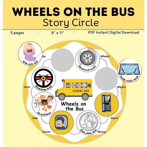 Wheels on the Bus Activity Wheel Digital Download // Sequencing //Preschool Printable // Homeschool // Storytime // Wheels on the Bus