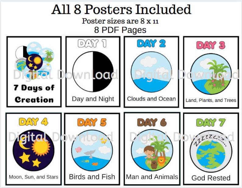 The 7 Days of Creation Posters Printables // Days of Creation - Etsy ...