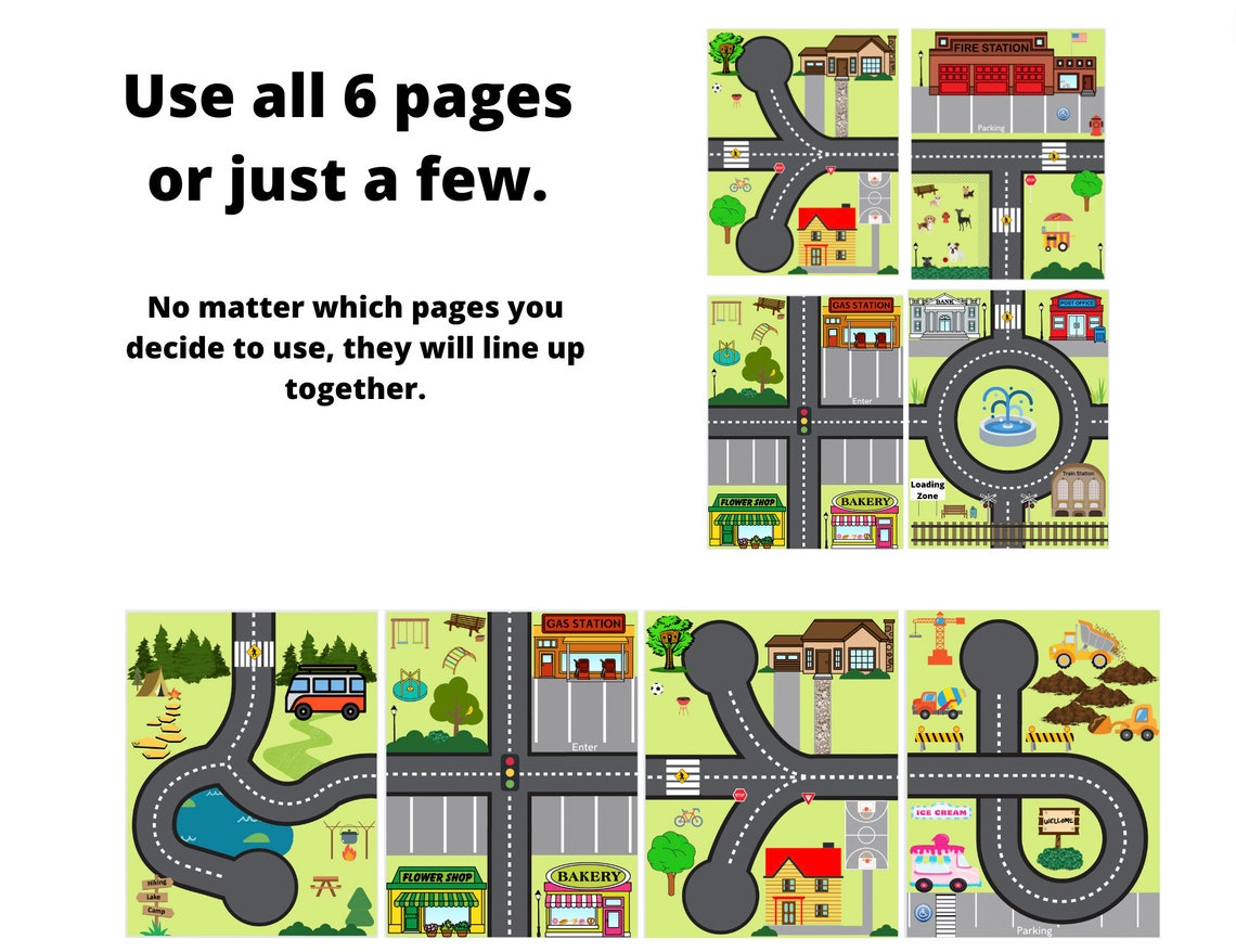 Car Play Mat Printable Set // Cars // Downloads // Roads // Etsy