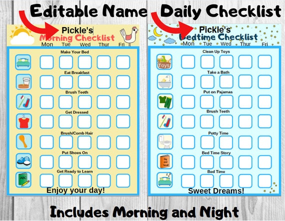 Editable Bedtime Routine Chart