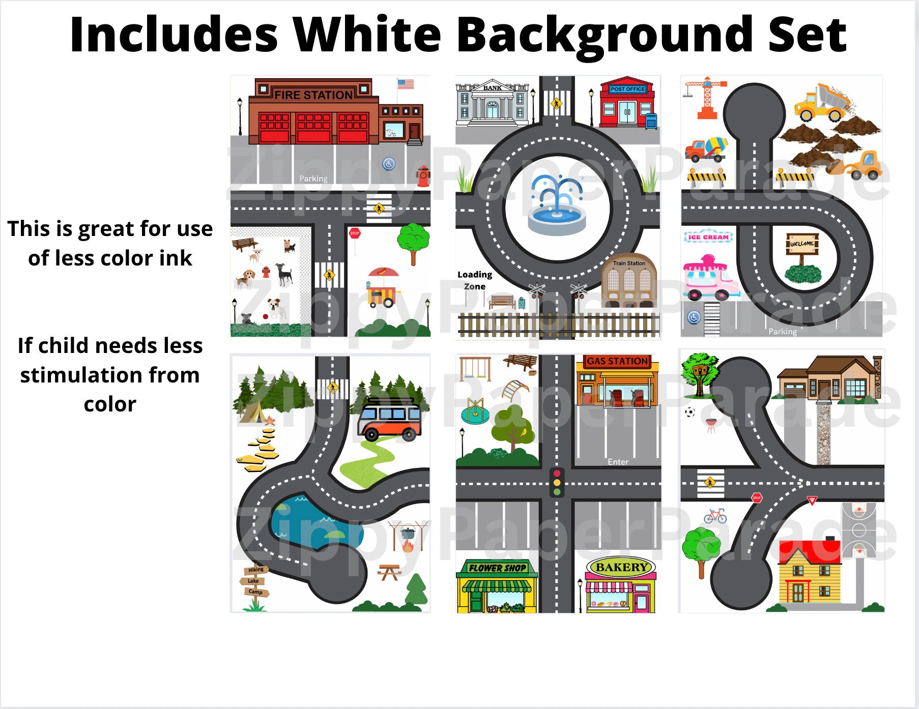 Car Play Mat Printable Set // Cars // Downloads // Roads // Etsy