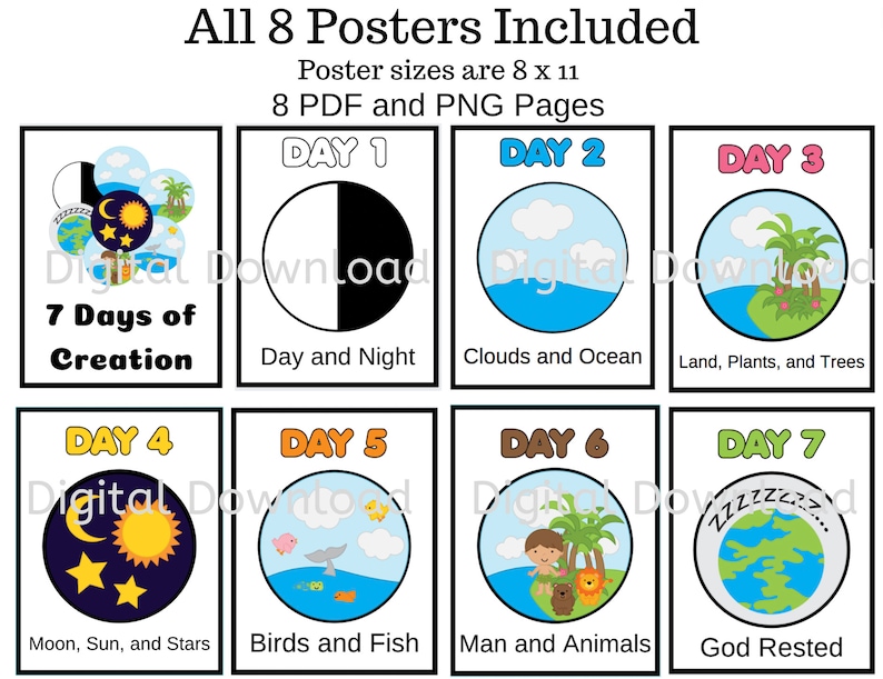 The 7 Days of Creation Posters Printables // Days of Creation // Downloads // Bible // Sunday School // Posters image 2