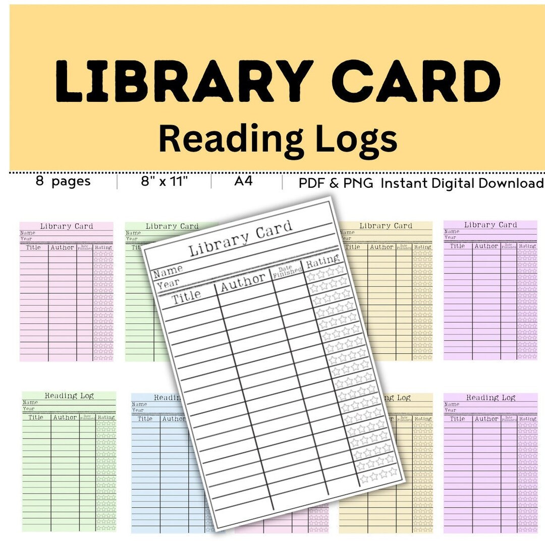 Library Card Reading Log DIGITAL DOWNLOAD // Printable Activity
