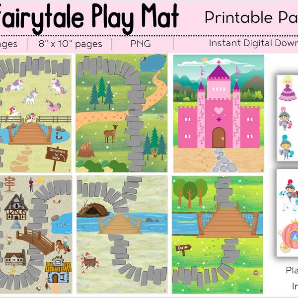 Fairytale Play Mat Printable Set // Castle  // Downloads // Unicorns //  Knights // Printable Travel Mat // Princess