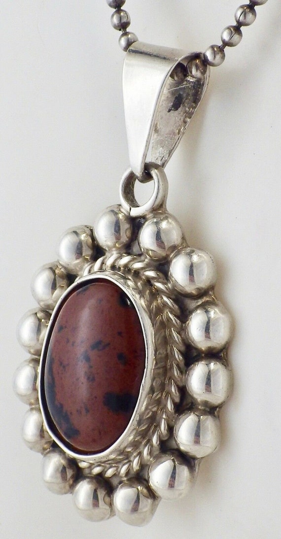 Estate Mexican Sterling Silver Oval Mahogany Obsi… - image 3