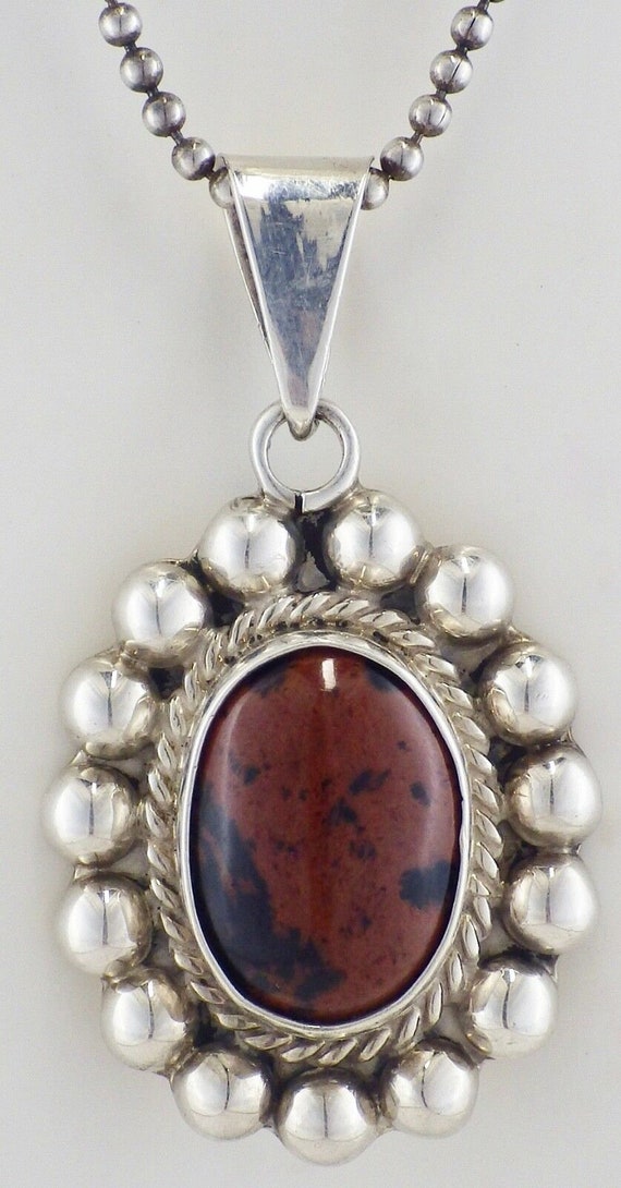 Estate Mexican Sterling Silver Oval Mahogany Obsi… - image 2