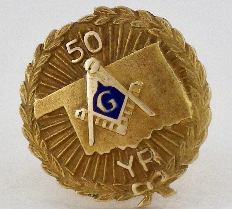 Vintage 10K Yellow Gold Oklahoma Masonic 50 Year Lapel Pin
