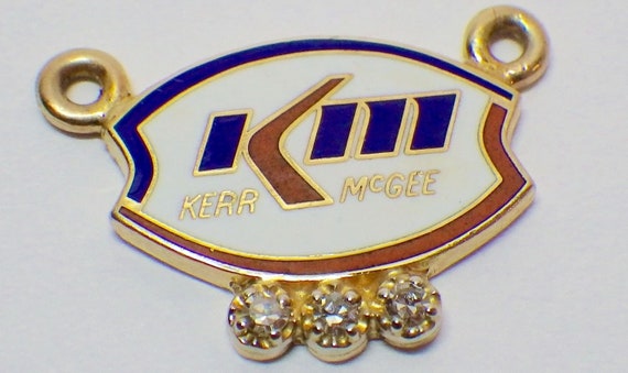 Vintage Kerr McGee Oil Co. Enamel 14K 3-Diamond 3… - image 1