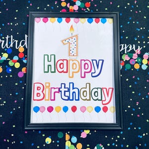 Proficiat met je verjaardag, 1e jaar oranje nummer poster bord feestdecoratie muurkunst personalisatie cadeau-pdf-bestand