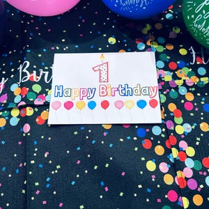 Tarjeta de cumpleaños con número rojo / Feliz cumpleaños para niñas de 1 año / Personalización disponible / Descarga en PDF imprimible