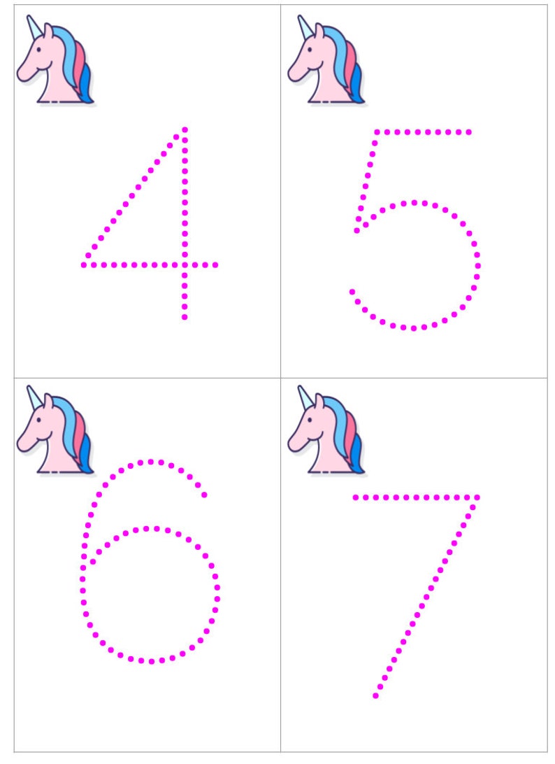 Pink unicorn Tracing Alphabet Flash cards Tracing Numbers Etsy