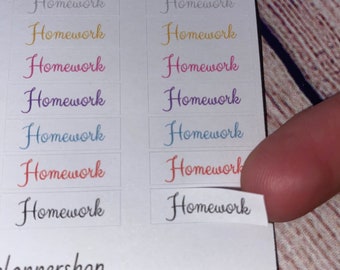 Back to school homework header script label stickers 0.9” by .25” multi colors Teacher, student, reminder, tracker, homeschool, functional