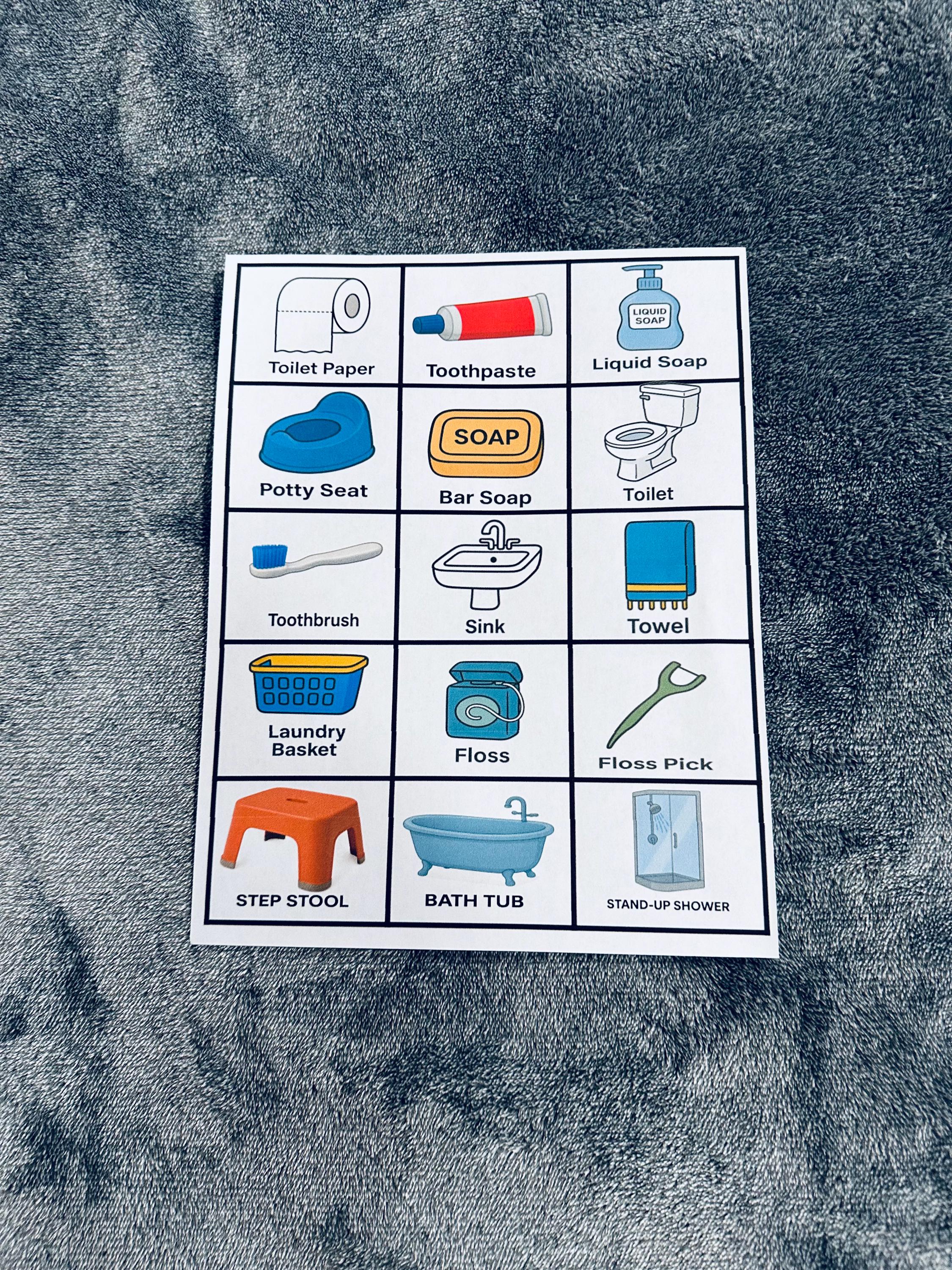 Pec Printables Daily Routine 15 Pec, Bathroom Vocabulary Chart Kid Hygiene Routine Printable Poster ...