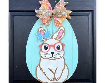 Easter Bunny Door Hanger, Easter Egg Spring Decor, Bunny Wreath