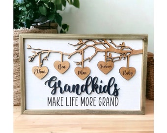 Grandchildren Sign, Grandparent Gift, Personalized Grandkids Make Life Grand Decor, Family Tree Sign