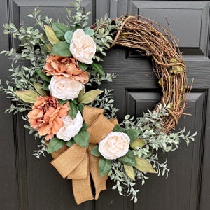 Front Door Wreath, Everyday Wreath For Front Door, Year Round Neutral Wreath with Flowers