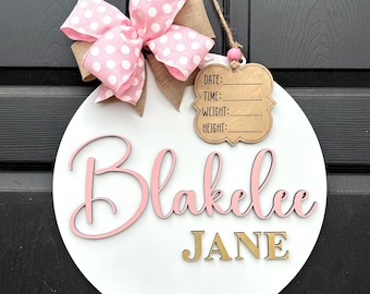 Hospital Door Hanger, Baby Name Sign, Hospital Door Hanger for Girl or Boy, Nursery Name Sign, Birth Announcement, Baby Stat Sign