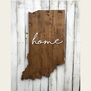 Wooden Indiana State Home Sign