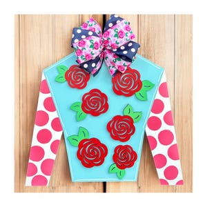 Kentucky Derby Door Hanger, Jockey Silk Door Sign, Horseshoe Wreath, Run for the Roses