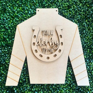 Kentucky Derby Door Hanger Cutout, DIY Jockey Silk Door Sign, Derby Blank Cutout, Talk Derby to Me, Horseshoe