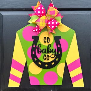 Kentucky Derby Door Hanger, Jockey Silk Door Sign, Horseshoe Wreath, Talk Derby to Me