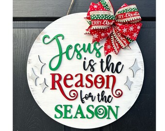 Christmas Door Hanger, Jesus is the Reason for the Season Sign, Christmas Wreath