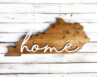 Wooden State Sign with Heart and Home, Kentucky Sign