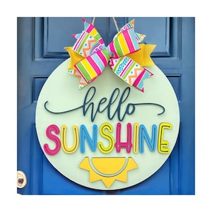 Summer Door Hanger, Hello Sunshine, Bright Wreath for Front Door