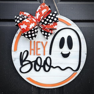 Halloween Door Hanger, Ghost Door Decor, Hey Boo Halloween Decoration