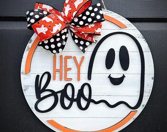 Colgador de puerta de Halloween, decoración de puerta fantasma, decoración de Halloween Hey Boo