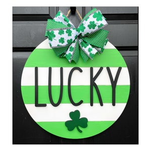 St. Patricks Day Door Hanger, Shamrock Lucky sign for Spring