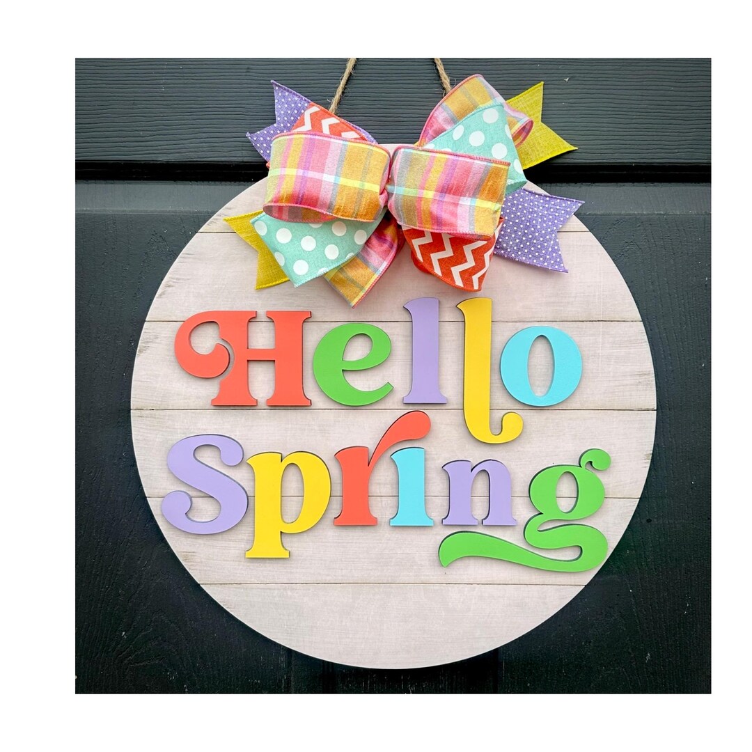 Spring Door Hanger, Retro Spring Sign, Colorful Bright, Easter, Hello ...