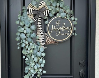 Year Round Wreath, Everyday Wreaths, Asymmetrical Greenery Door Decor, Farmhouse Decor, Front Door Wreaths