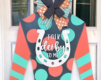 Kentucky Derby Door Hanger, Jockey Silk Door Hanger, Horseracing Wreath, Horseshoe Wreath