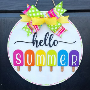 Summer Door Hanger with Popsicle, Hello Summer, Bright Wreath