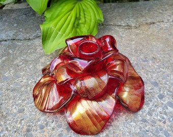 Seguso Vetri Murano Candle Holder // Red and Gold Glass