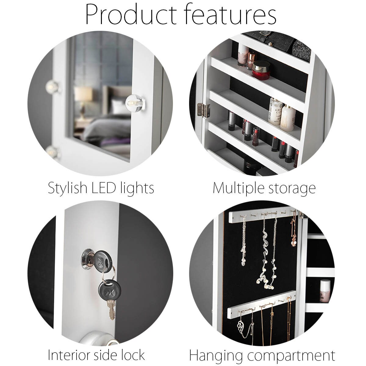 White Free Standing Mirror Jewellery with LED Lights Etsy