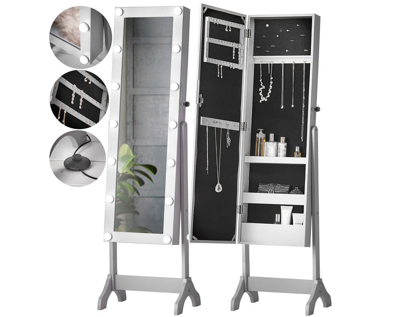 Grey Standing Full Length Mirror Jewellery Cabinet With Etsy