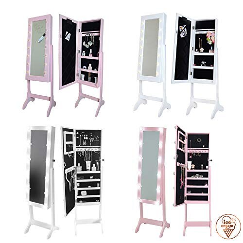 Free Standing Modern Full Length Mirror Jewellery Cabinet With Led
